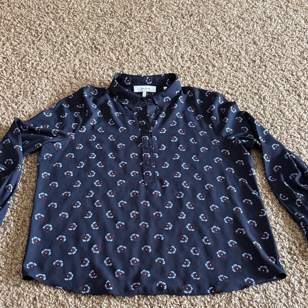 Lark and Ro Dark Blue Floral Blend Shirt